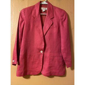 Talbots 100% Linen Bright Pink 1 Button Blazer Size 2 Pockets Lined Shoulder Pad